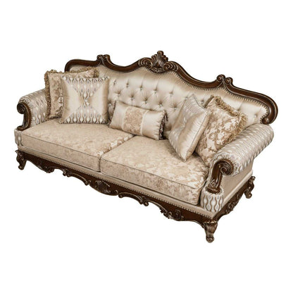 Formal Traditional Luxury Sofa Set 3pc Sofa Loveseat Chair Cherry Finish with Gold Tipping Solid Wood Living Room Furniture - luxuryhomedecoridea.com