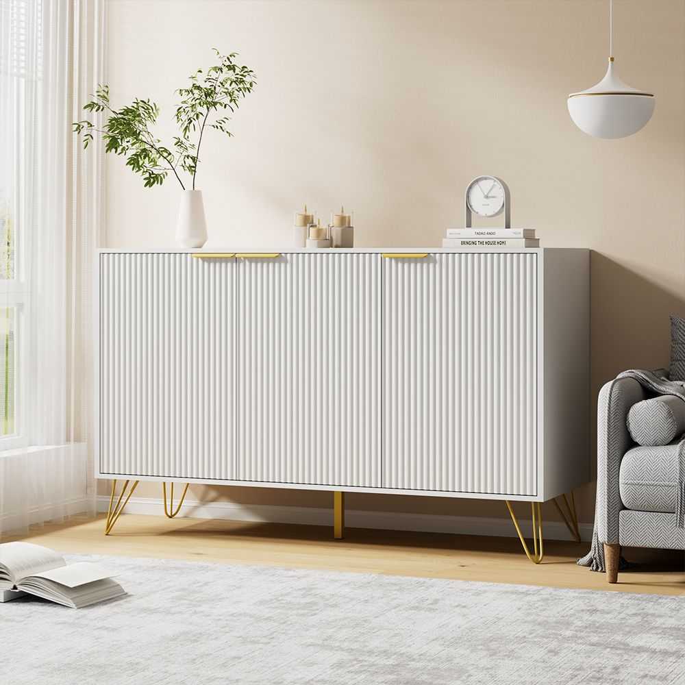 Sideboard Storage Cabinet with Adjustable Shelves, Buffet Cabinet, Elegant Fashionable Storage Cabinet with Golden Handle and Metal Legs, Modern Coffee Bar Station, Wood Kitchen Table - luxuryhomedecoridea.com