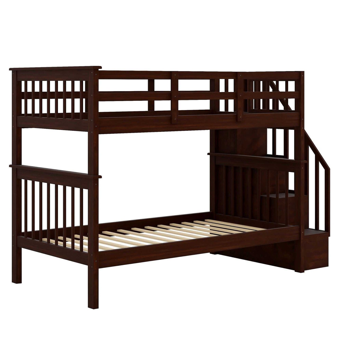 Stairway Twin-Over-Twin Bunk Bed with Storage and Guard Rail for Bedroom, Dorm - luxuryhomedecoridea.com
