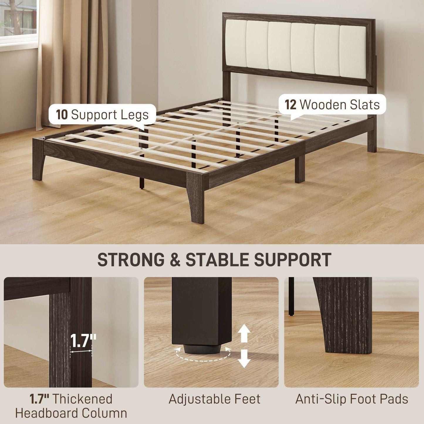 Full Bed Frame with Headboard Full Size Platform Bed Frame with Wooden Slats No Box Spring Needed Easy Assembly Walnut - luxuryhomedecoridea.com