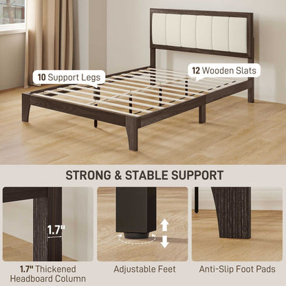 Full Bed Frame with Headboard Full Size Platform Bed Frame with Wooden Slats No Box Spring Needed Easy Assembly Walnut - luxuryhomedecoridea.com