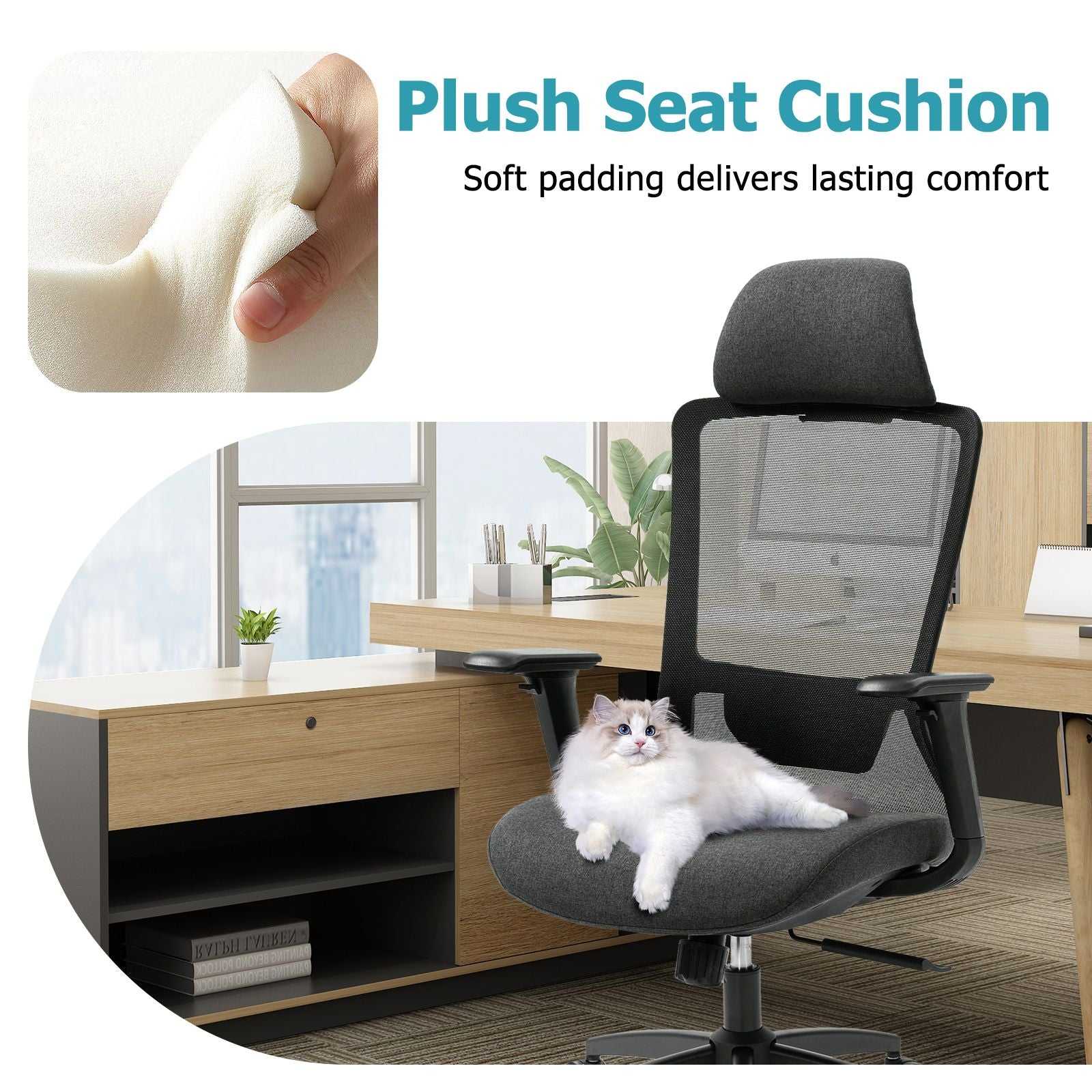 Ergonomic Mesh Office Chair with Adjustable Headrest and Lumbar Support, Breathable Back Design for Home and Office Use 8322H - luxuryhomedecoridea.com