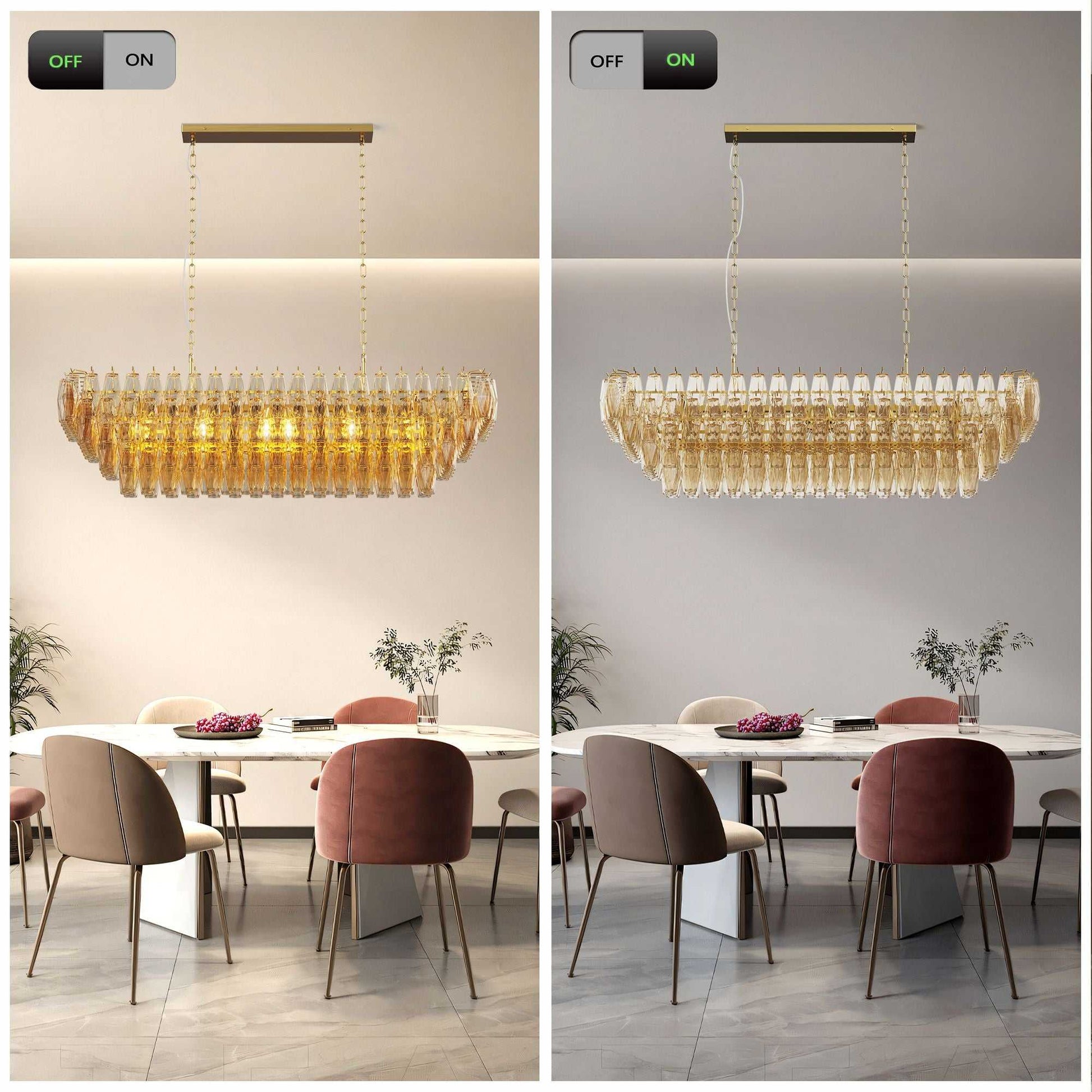 Modern Chandeliers for Dining Room, 54" Large Rectangle Gold Kitchen Chandelier Over Table, 12-Light with Smoke Glass Ceiling Lights, Farmhouse Pendant Lighting Fixture for Living Room Bedroom - luxuryhomedecoridea.com