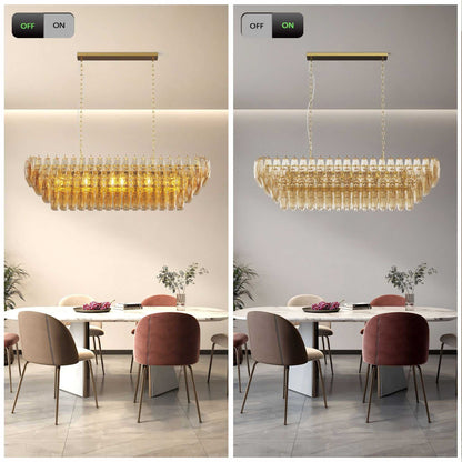 Modern Chandeliers for Dining Room, 54" Large Rectangle Gold Kitchen Chandelier Over Table, 12-Light with Smoke Glass Ceiling Lights, Farmhouse Pendant Lighting Fixture for Living Room Bedroom - luxuryhomedecoridea.com