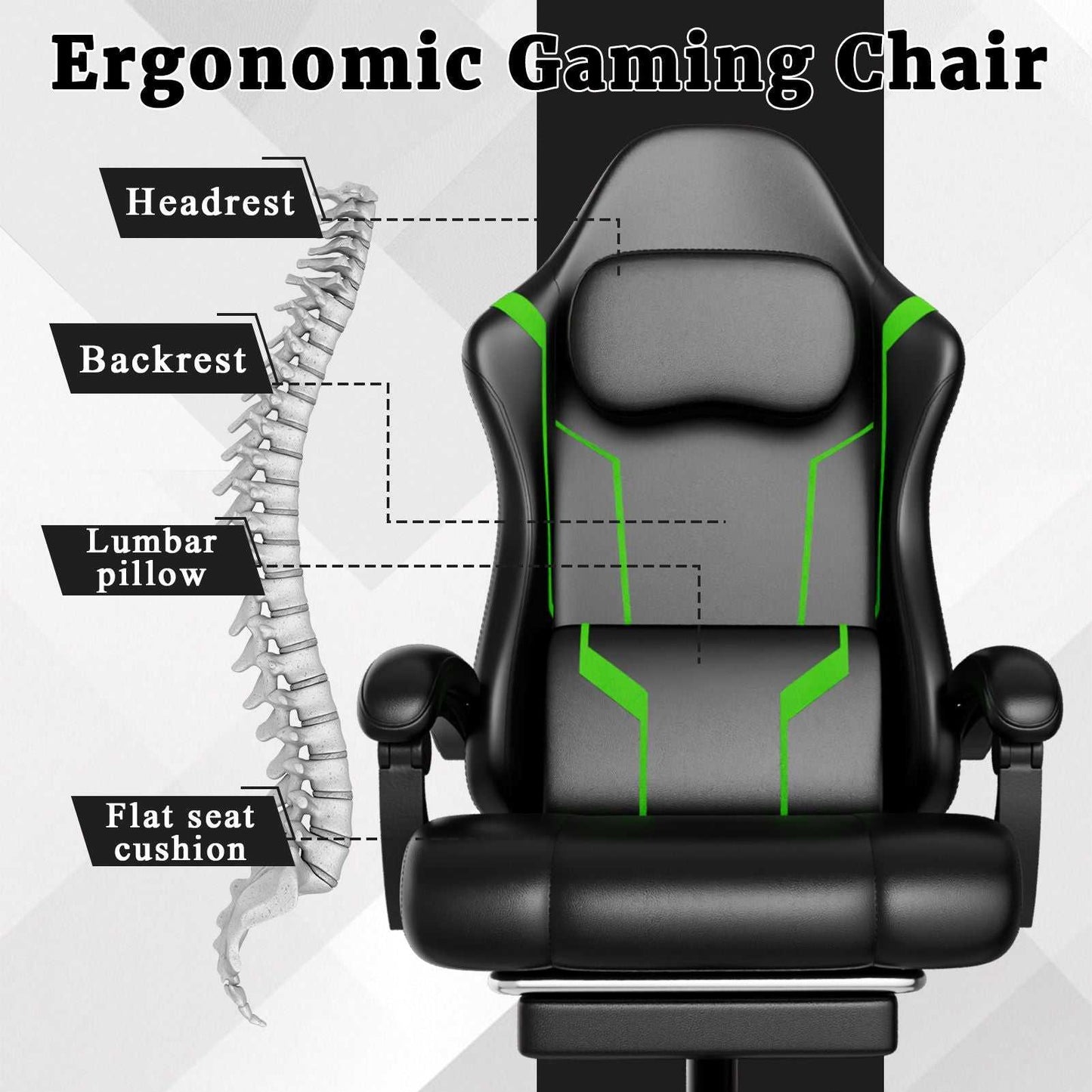 Ergonomic Gaming Chair, Electronic Gaming Chair With Pocket Spring Pad And Footrest, Height Adjustable Computer Chair - luxuryhomedecoridea.com