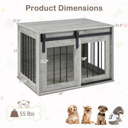 31.5" Dog Crate Furniture with Sliding Barn Door, Wooden Dog Kennel End Table for Indoor Use - Gray - luxuryhomedecoridea.com