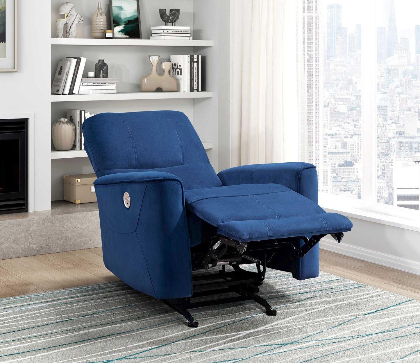 Modern Living Room 1pc Power Rocker Reclining Chair Blue Velvet Upholstery Solid Wood Frame Luxury Home Furniture - luxuryhomedecoridea.com