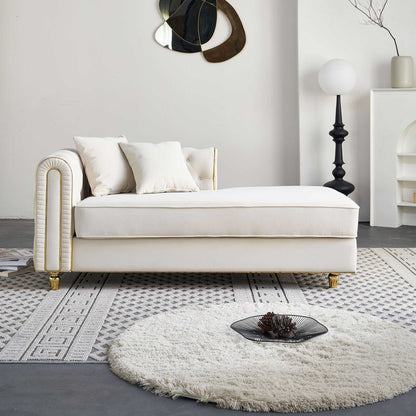 66.9''W Velvet Chaise Lounge,Luxury Modern Chaise Furniture,Tufted Back with 2pcs toss pillows for Living Room,Bedroom,Apartment,Beige Color - luxuryhomedecoridea.com