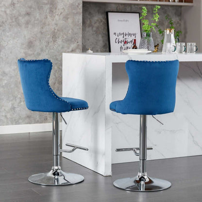 Swivel Velvet Barstools Adjusatble Seat Height from 25-33 Inch, Chrome base Bar Stools with Backs Comfortable Tufted for Home Pub and Kitchen Island,Set of 2,AS1712BL,Blue - luxuryhomedecoridea.com