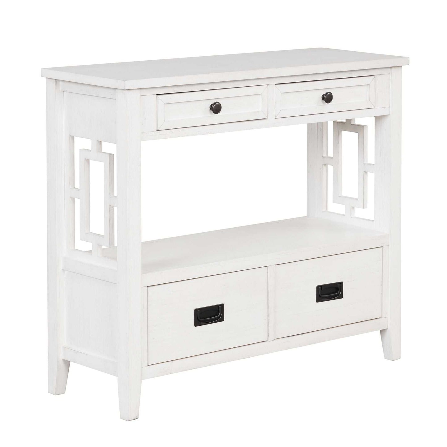 36'' Farmhouse Pine Wood Console Table Entry Sofa Table with 4 Drawers & 1 Storage Shelf for Entryway Living Room Bedroom Hallway Kitchen (Antique White) - luxuryhomedecoridea.com