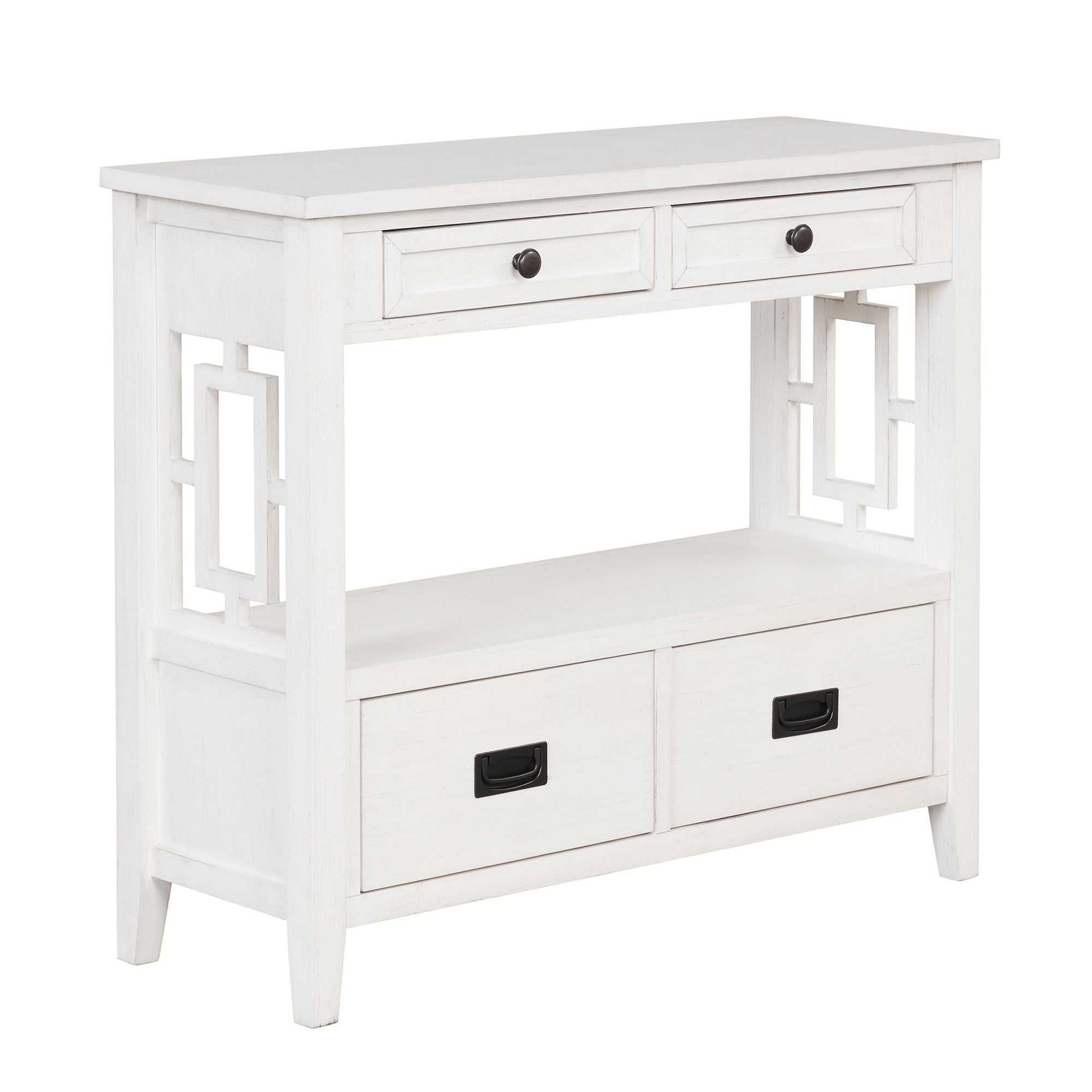 36'' Farmhouse Pine Wood Console Table Entry Sofa Table with 4 Drawers & 1 Storage Shelf for Entryway Living Room Bedroom Hallway Kitchen (Antique White) - luxuryhomedecoridea.com