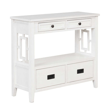 36'' Farmhouse Pine Wood Console Table Entry Sofa Table with 4 Drawers & 1 Storage Shelf for Entryway Living Room Bedroom Hallway Kitchen (Antique White) - luxuryhomedecoridea.com