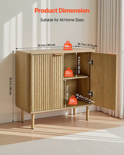Coffee Bar Cabinet, Mid Century Fluted Coffee Bar Table with 2-Tier Storage, Buffet Stand Cabinet with 4 Barn Doors, Sideboard Buffet Station for Living Room, Entryway, 31.5x14.7x31.5 in(Single) - luxuryhomedecoridea.com