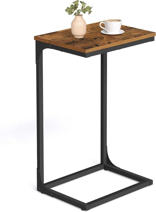 Side Table for Sofa, Couch Table with Metal Frame, Small TV Tray Table for Living Room, Bedroom, Rustic Brown and Black - luxuryhomedecoridea.com