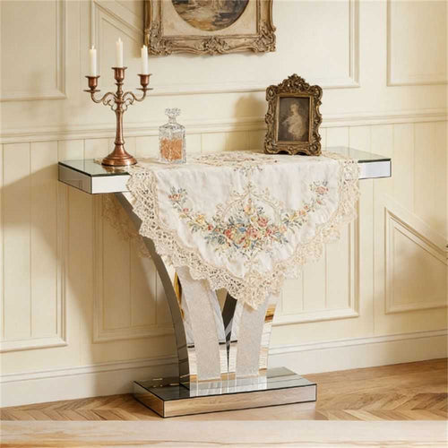 Mirror console table, modern entrance table, foyer table, storage desk, unique V-shaped design - luxuryhomedecoridea.com
