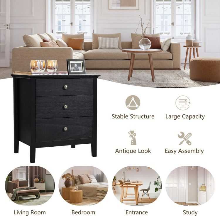Nightstand Beside End Side Table Organizer with 3 Drawers - luxuryhomedecoridea.com