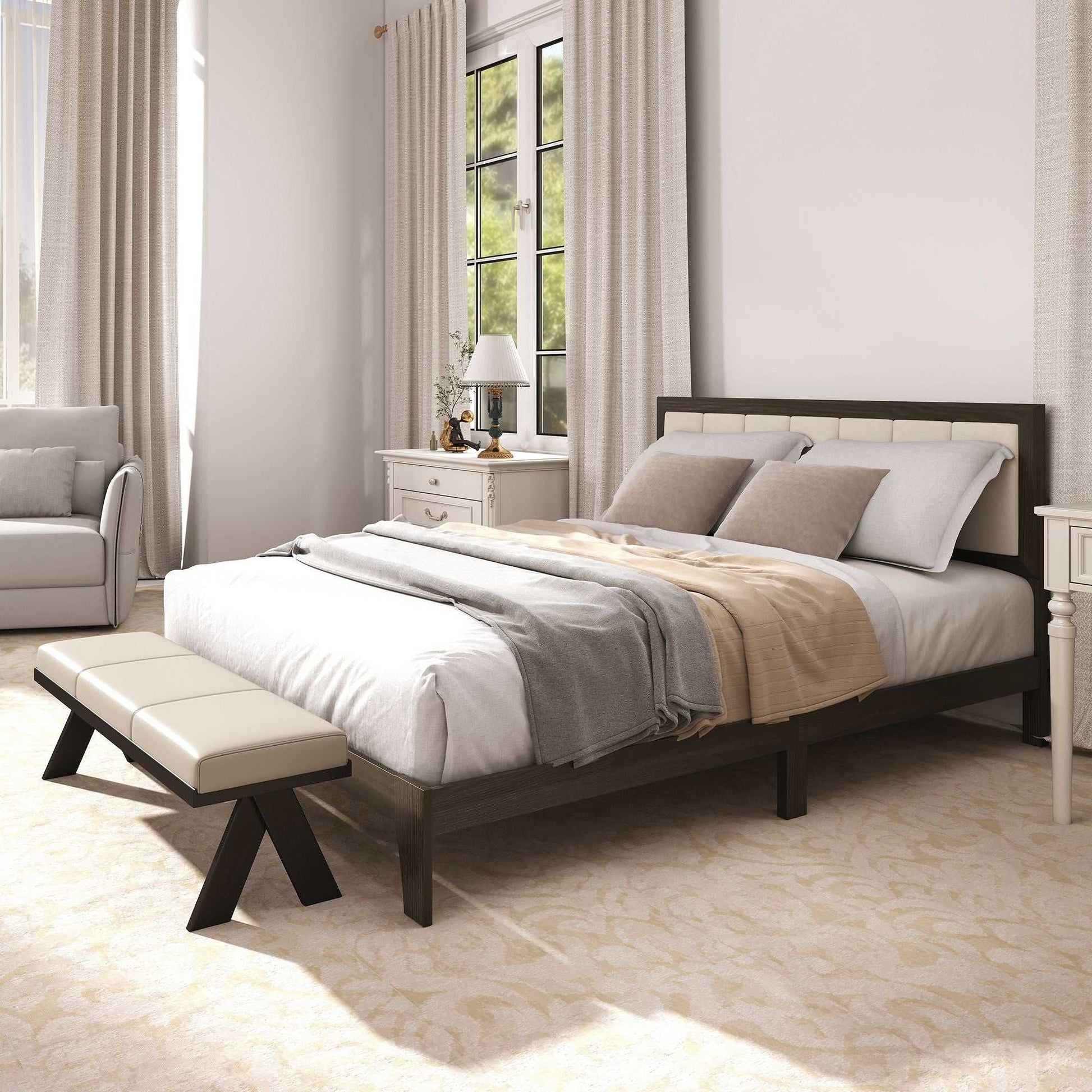Queen Size Bed Frame with Headboard Queen Platform Bed Frame with Wooden Slats No Box Spring Needed Easy Assembly Walnut - luxuryhomedecoridea.com