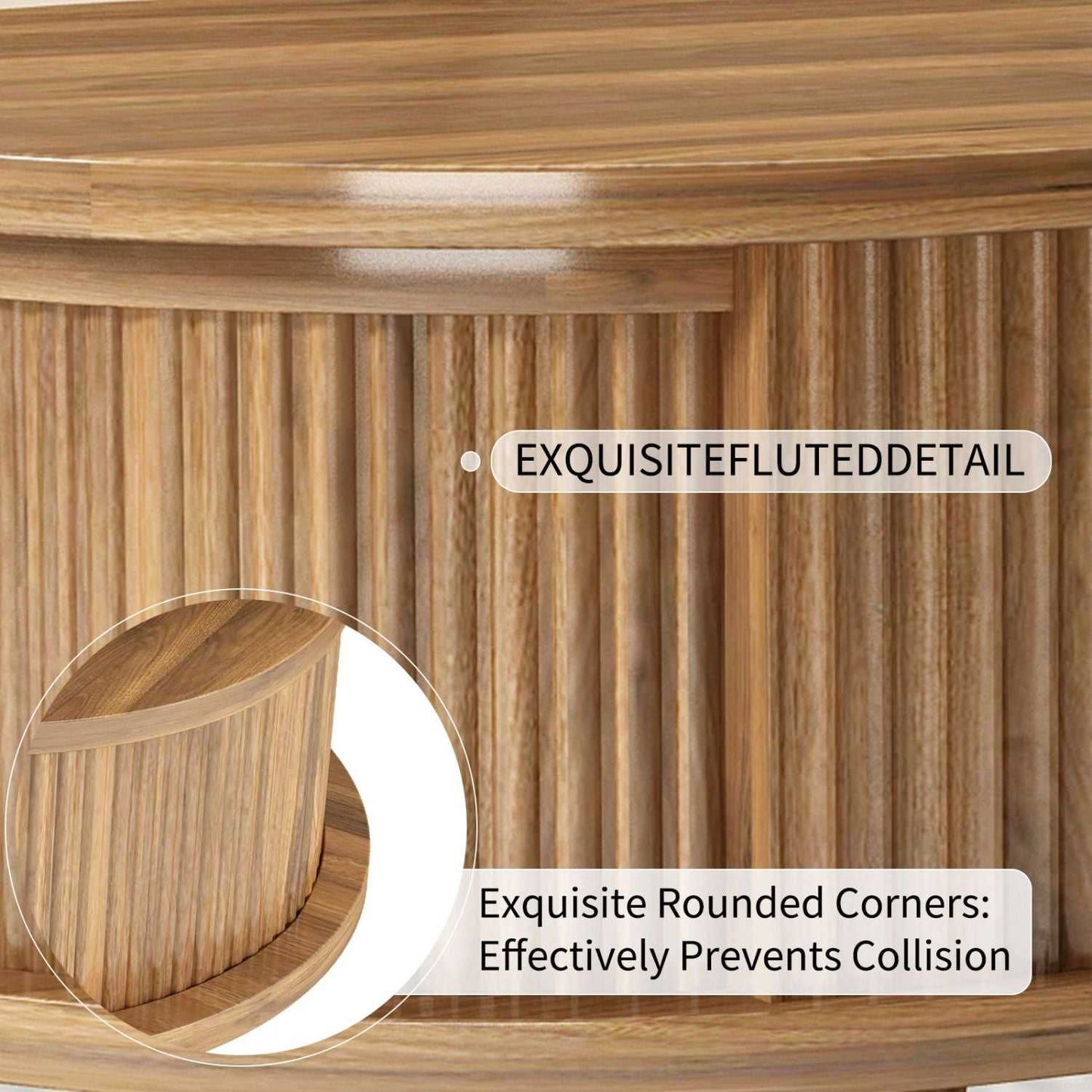 Fluted Lift Top Coffee Table with Hidden Compartment, Wooden Center Table, Modern Oval Lift Tabletop for Home Living Room Office, Walnut Brown Color - luxuryhomedecoridea.com