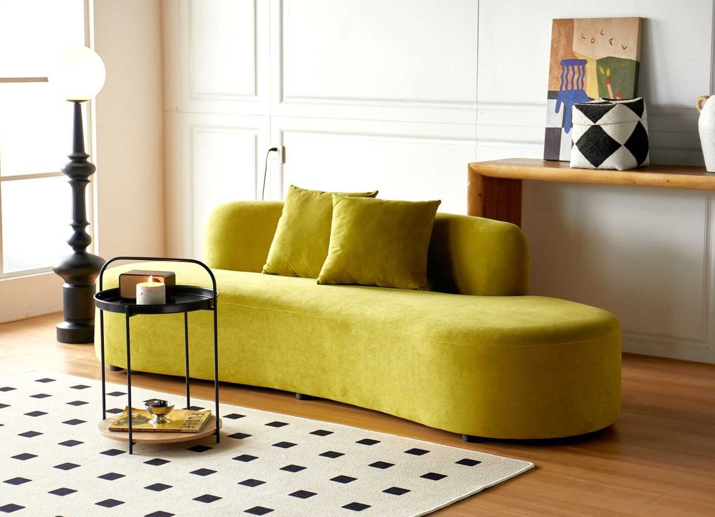 90" Curved Sofa with Throw Pillows, 4 Seater Luxury Velvet Couch with Half Moon Design and High-Density Foam, Ideal for Modern Living Room, Office & Apartment, Olive Green - luxuryhomedecoridea.com