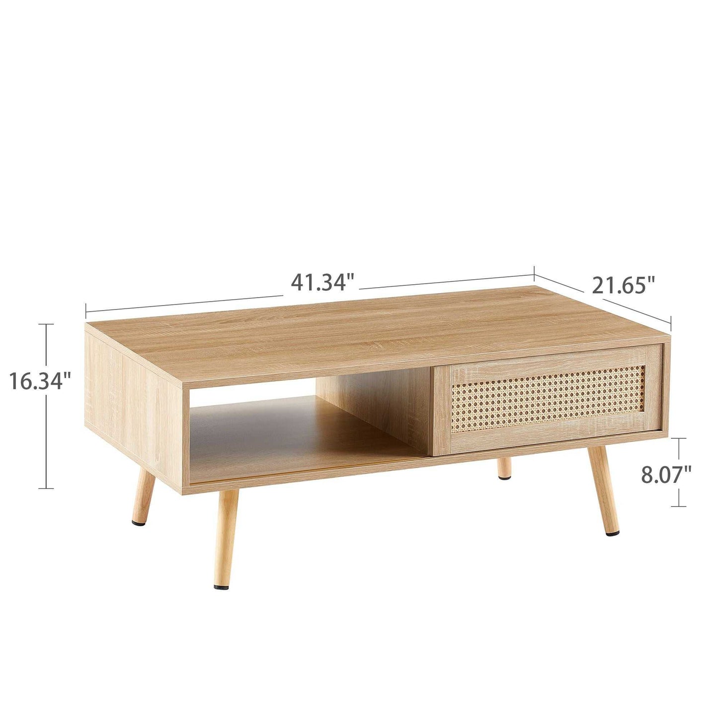 41.34" Rattan Coffee table, sliding door for storage, solid wood legs, Modern table for living room - luxuryhomedecoridea.com