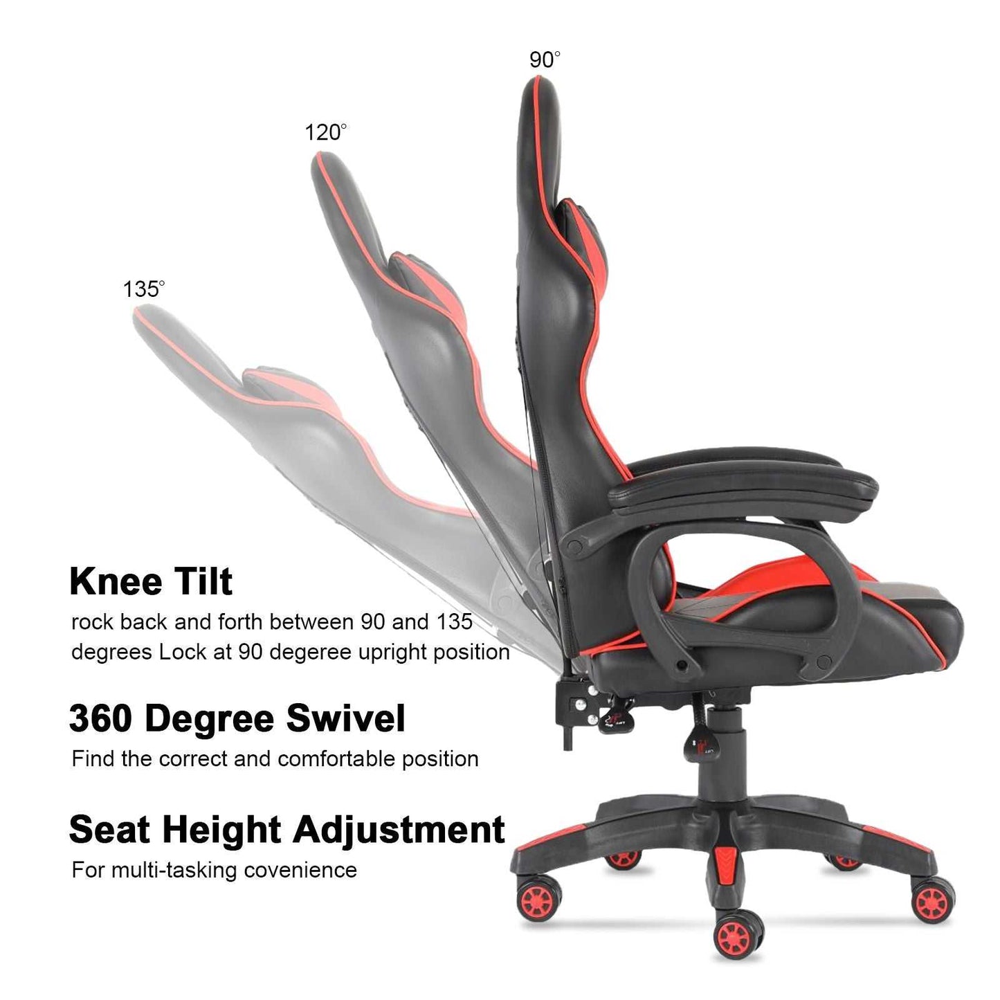 Luxury Home Furniture Ergonomic Recliner PU Leather Racing Gaming Chair In Nylon Racing Base - luxuryhomedecoridea.com