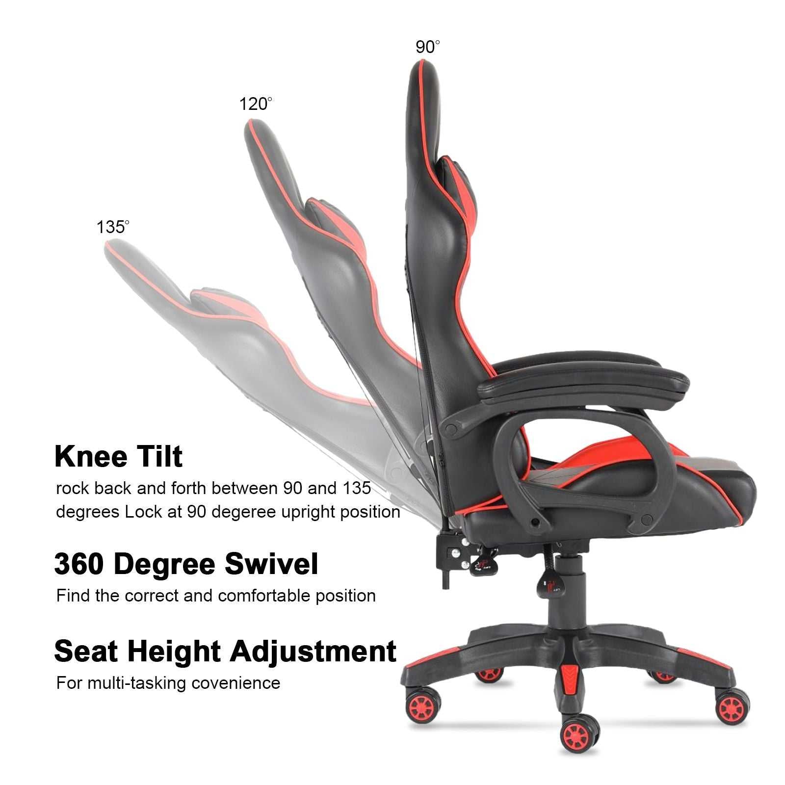Luxury Home Furniture Ergonomic Recliner PU Leather Racing Gaming Chair In Nylon Racing Base - luxuryhomedecoridea.com