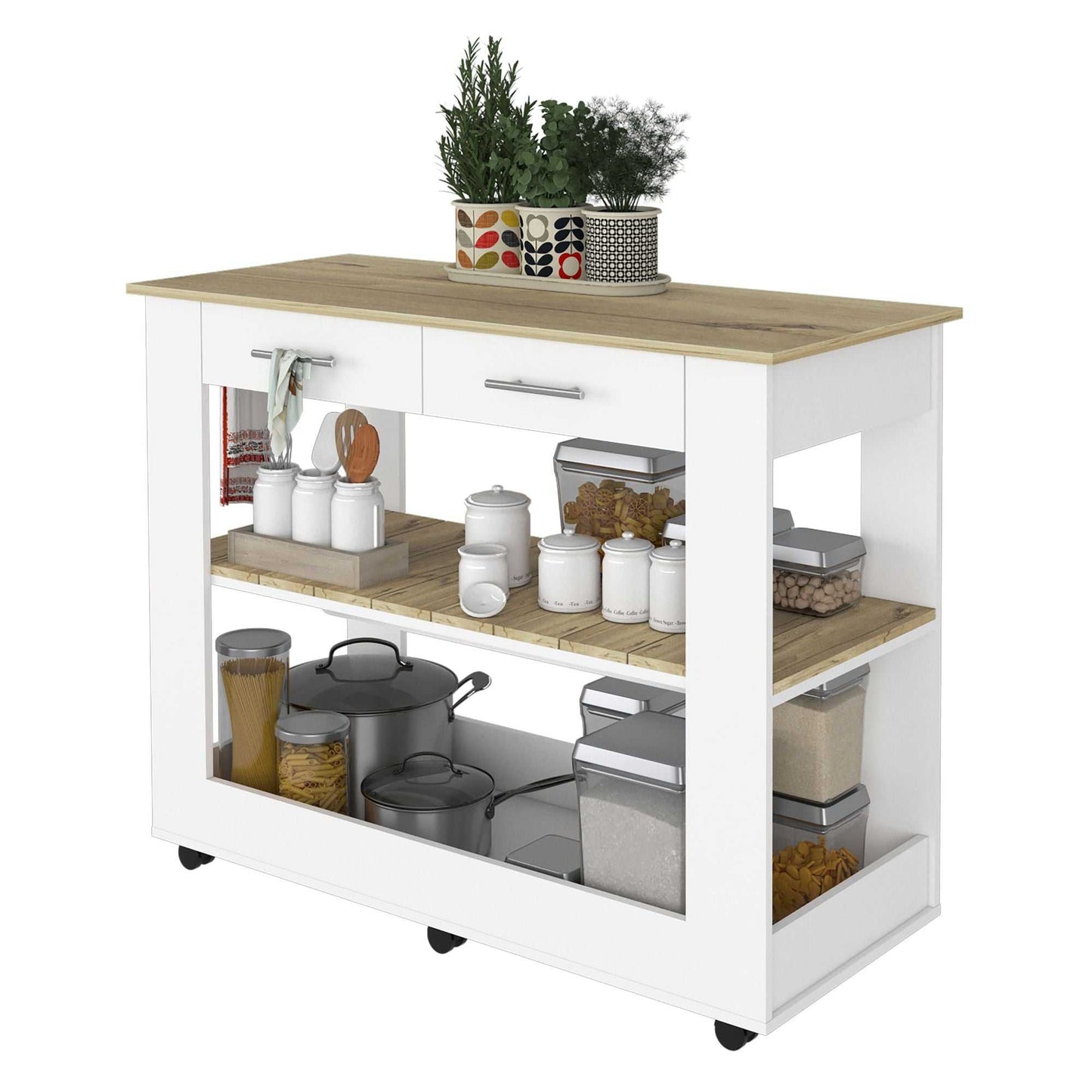 Brooklyn 46 Kitchen Island, Two Shelves, Two Drawers - luxuryhomedecoridea.com