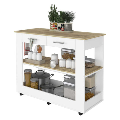Brooklyn 46 Kitchen Island, Two Shelves, Two Drawers - luxuryhomedecoridea.com
