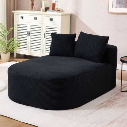 67.5''Chaise Lounge Chair 46'' Wide Seat Indoor Corduroy Oversized Sleeper Sofa for Living Room Deep Seat Lounge and Two Soft Pillows Convertible Boneless Sofa Bed, Black,No Assembly Required - luxuryhomedecoridea.com