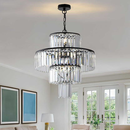 20" Modern Crystal Chandelier with Black Finish, 4-Tier Design for Dining Room or Living Room, Elegant Crystal Pendant Light Fixture (Bulb Not Included) - luxuryhomedecoridea.com