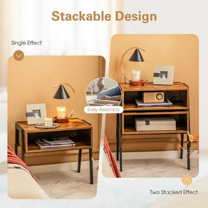 2 Pieces Stackable Night Stand Bedside End Table Set - luxuryhomedecoridea.com
