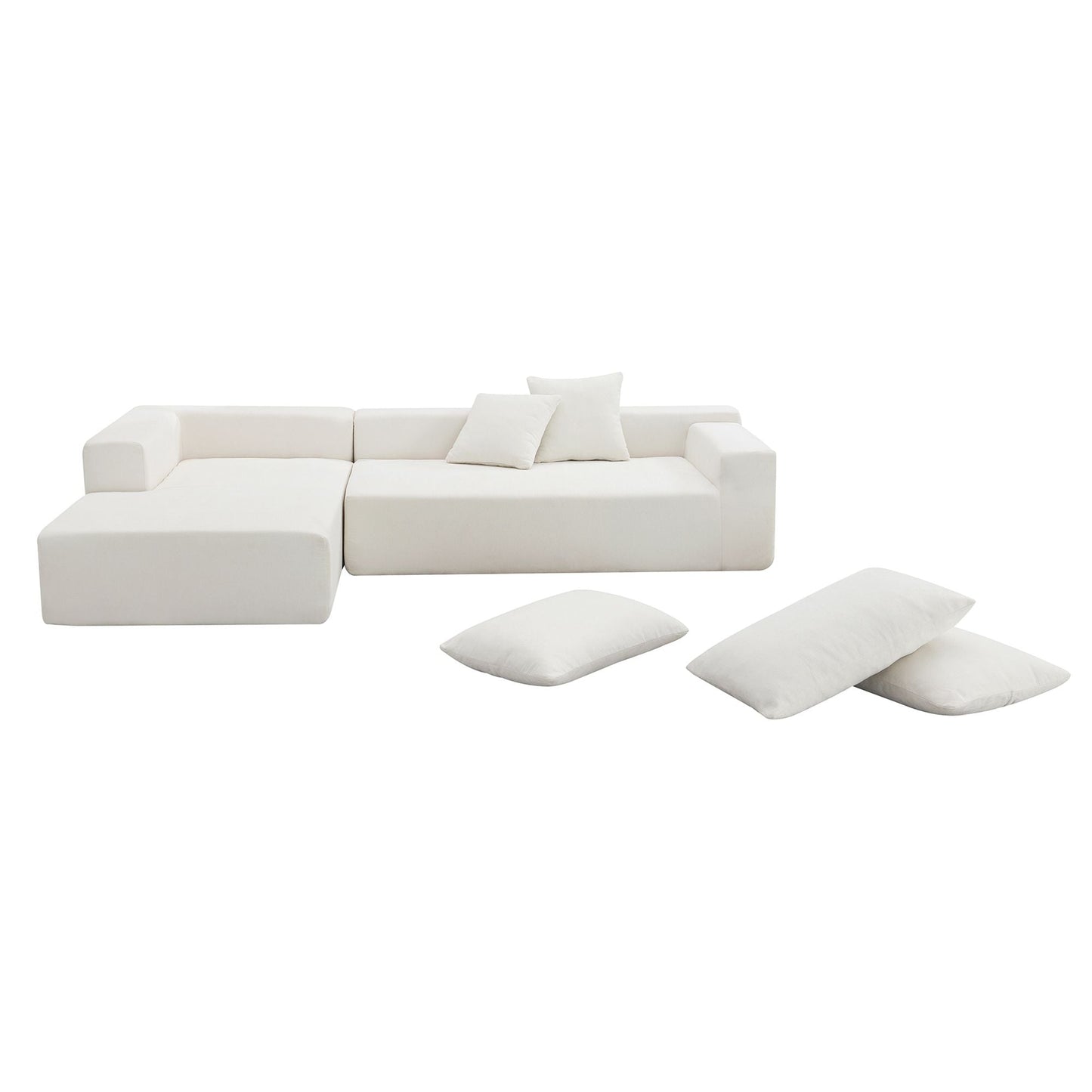 109*68" Modular Sectional Living Room Sofa Set, Modern Minimalist Style Couch, Upholstered Sleeper Sofa for Living Room, Bedroom, Salon, 2 PC Free Combination, L-Shape, Cream - luxuryhomedecoridea.com
