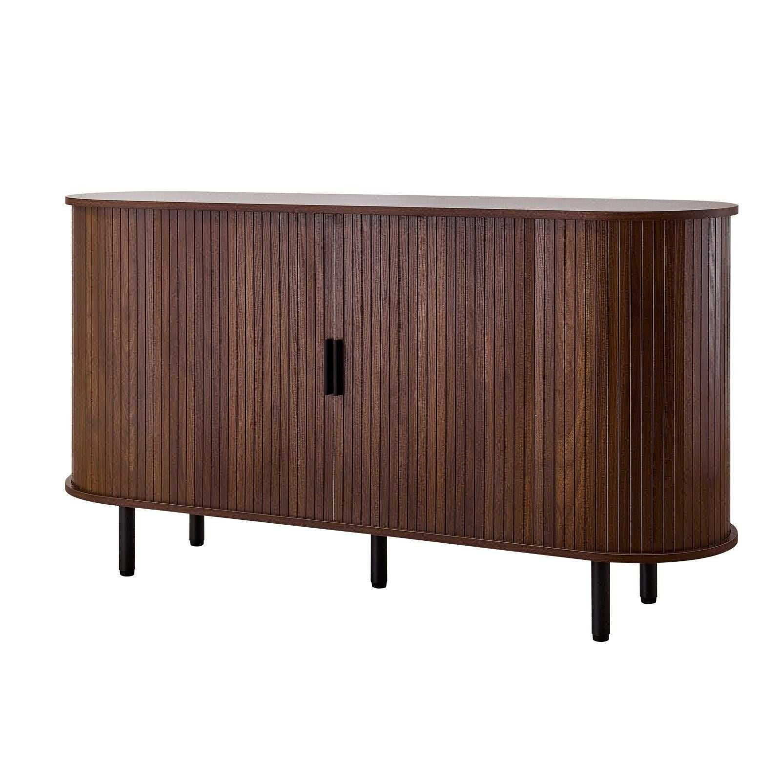 Coffee Bar Cabinet, Mid Century Fluted Coffee Bar Table, Buffet Stand Cabinet with 2 Sliding Doors, Sideboard Buffet Station for Living Room, Entryway, Kitchen, 55.1 x 15.7 x 29.5 in, Walnut - luxuryhomedecoridea.com