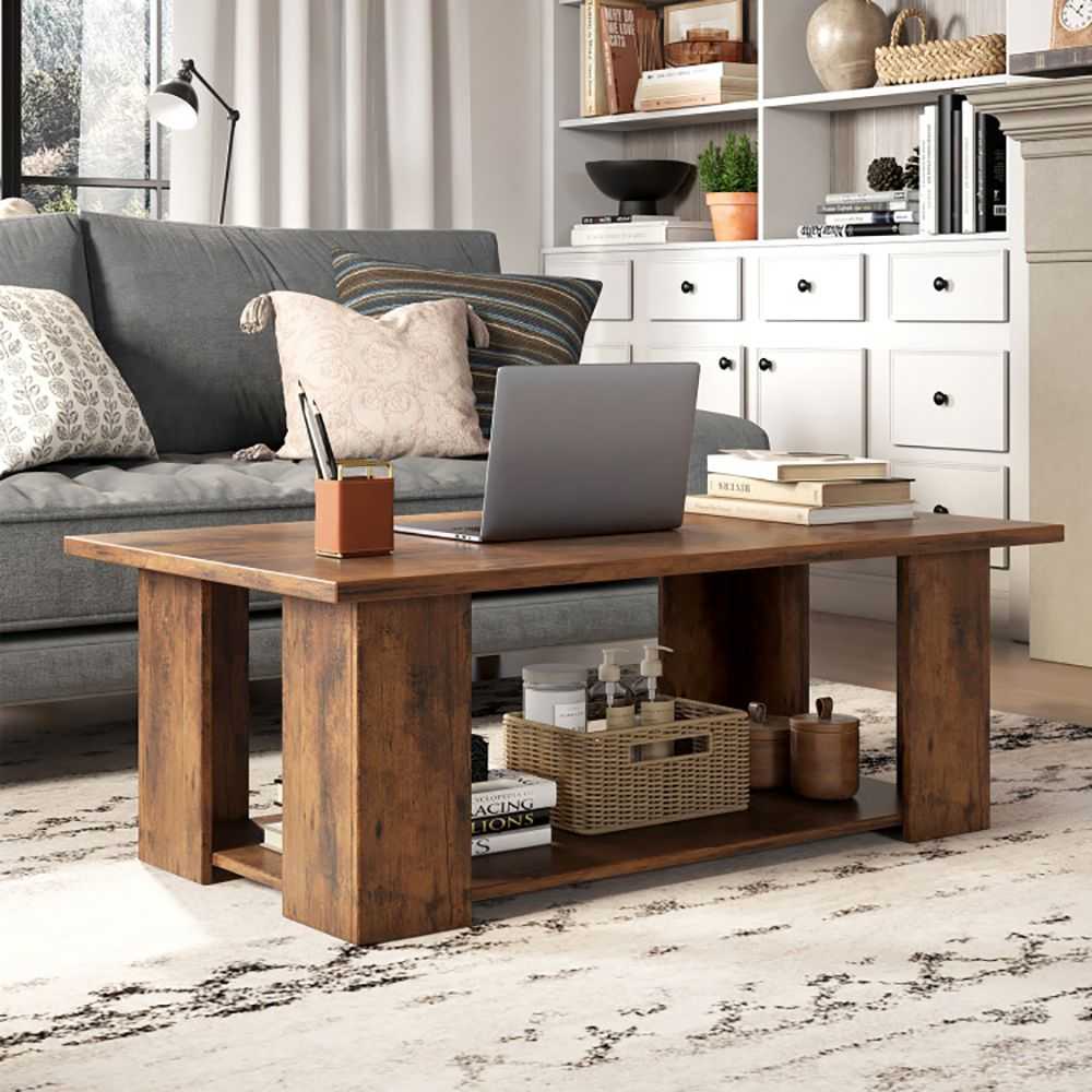 Large 41 Inch 2-tier Wooden Modern Coffee Table with Storage Shelf living room table - luxuryhomedecoridea.com