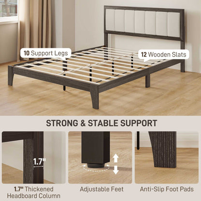 Queen Size Bed Frame with Headboard Queen Platform Bed Frame with Wooden Slats No Box Spring Needed Easy Assembly Walnut - luxuryhomedecoridea.com