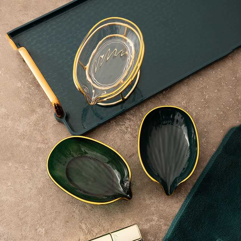 Luxury Soap Case Leaf Shape Iron Art Holder Bathroom Drain Soap Storage Dish Container Non-slip Draining Tray Bath Organizer - luxuryhomedecoridea.com