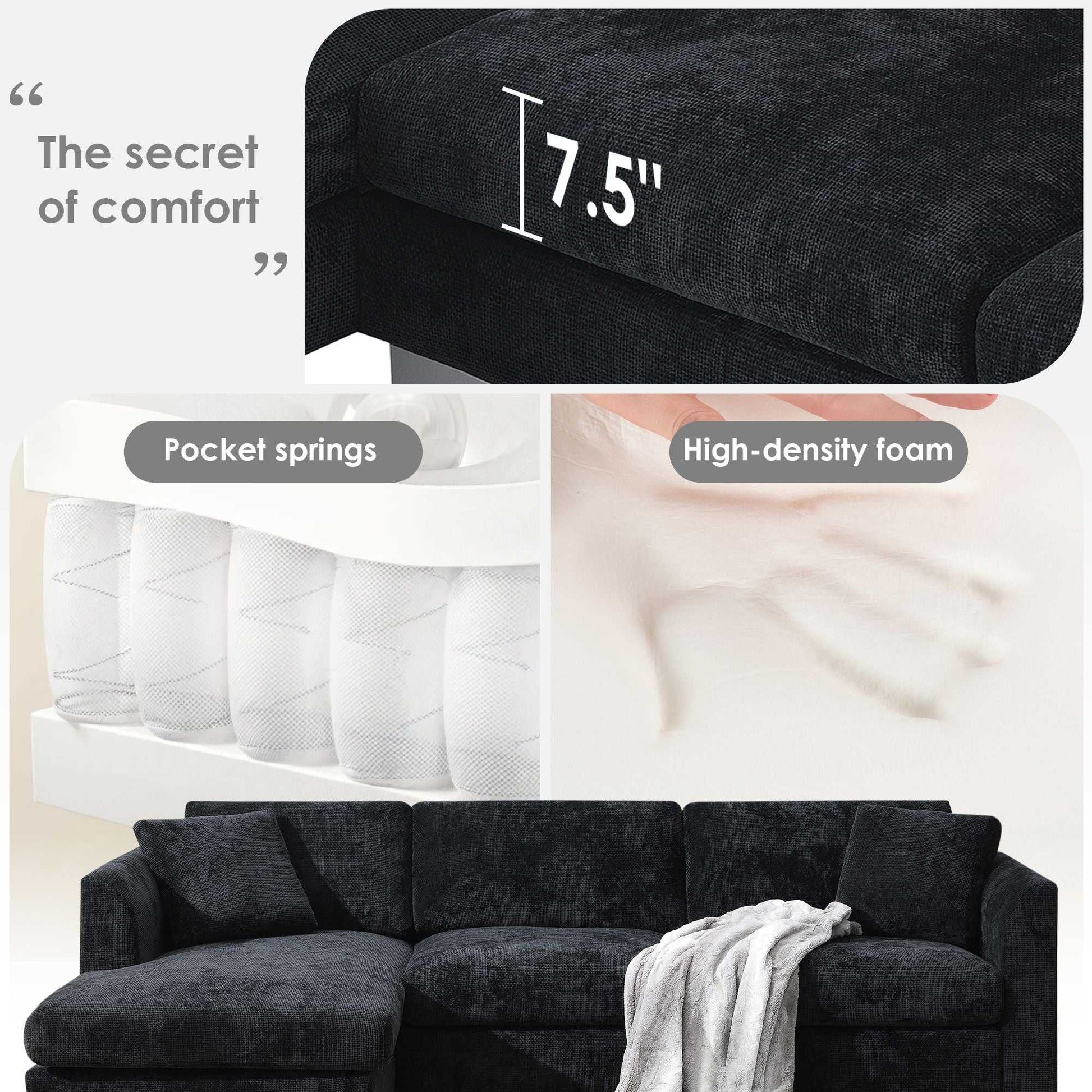 [VIDEO provided][New] 96*56" Modern Cloud Sectional Sofa,L-shaped Luxury Couch Set with 2 Free pillows,4-seat Chenille Indoor Furniture with Oversized Chaise for Living Room,Apartment,Office,3 Colors - luxuryhomedecoridea.com