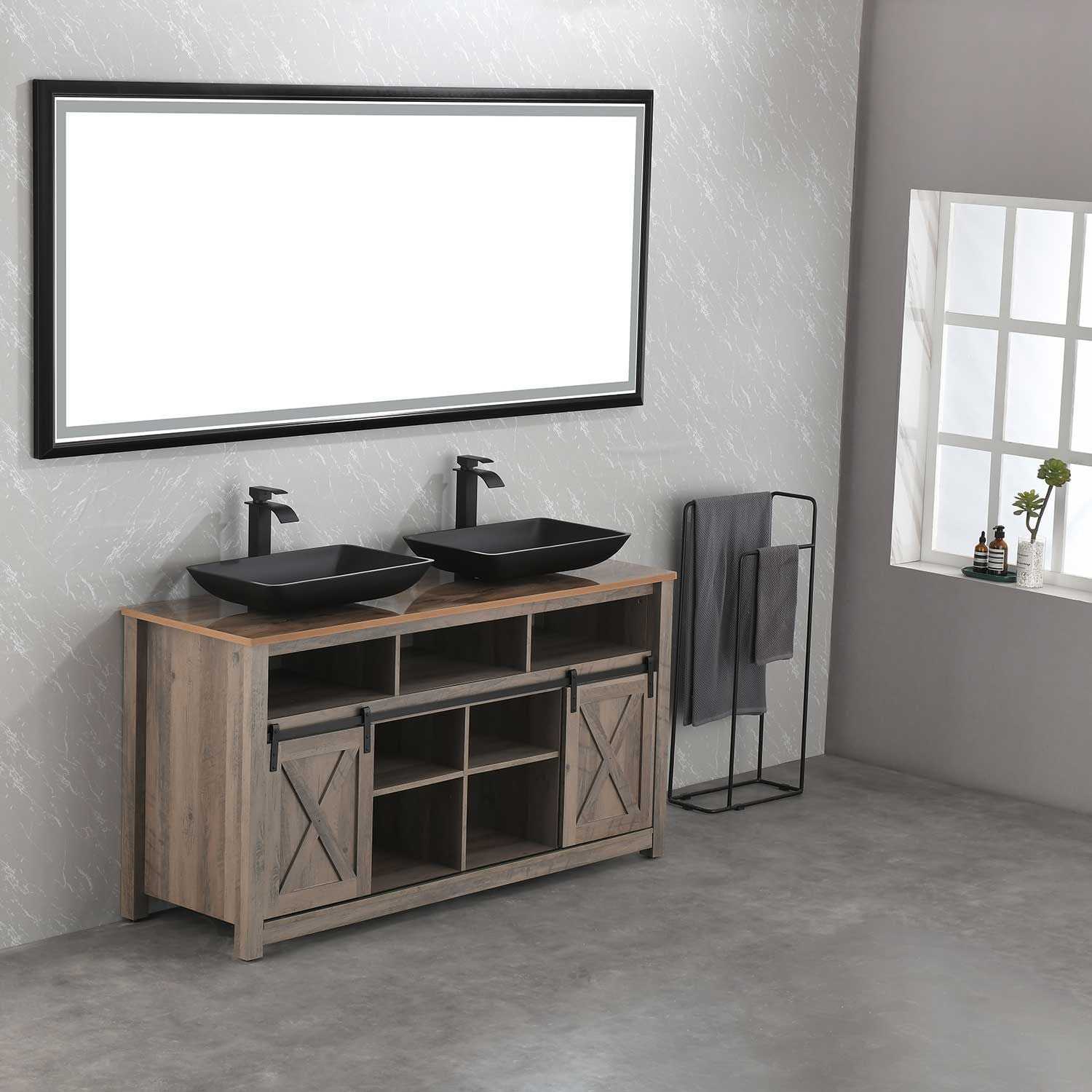14.38" L -22.25" W -4-3/8 in. H Matte Shell Glass Rectangular Vessel Bathroom Sink in Black with Faucet and Pop-Up Drain in Matte Black - luxuryhomedecoridea.com