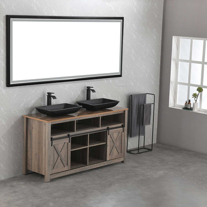 14.38" L -22.25" W -4-3/8 in. H Matte Shell Glass Rectangular Vessel Bathroom Sink in Black with Faucet and Pop-Up Drain in Matte Black - luxuryhomedecoridea.com