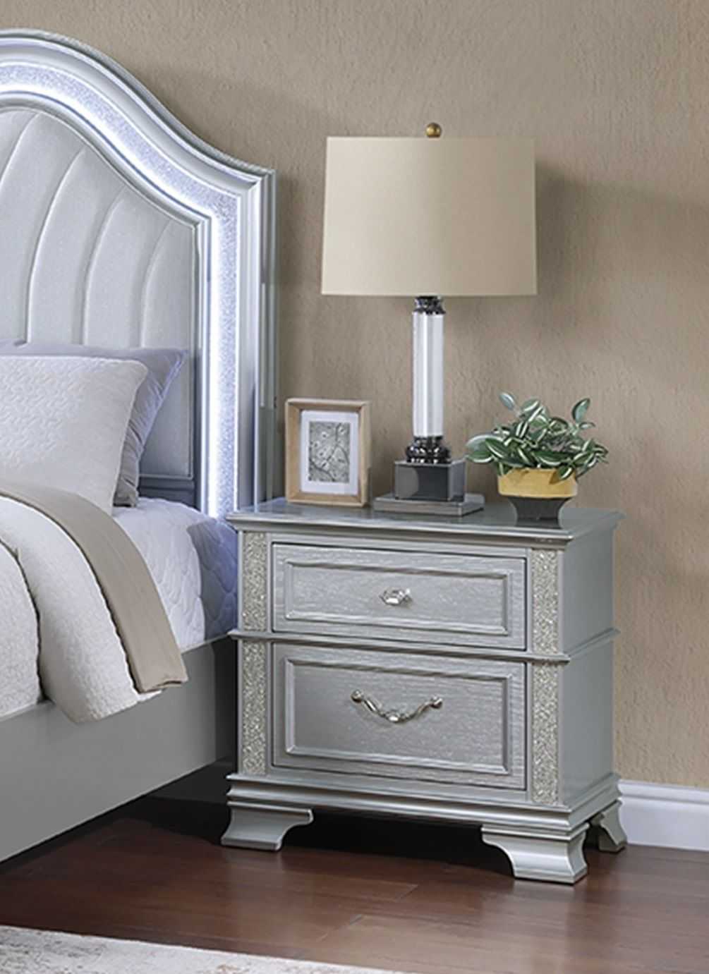 Nightstand Decorative Glitter Front 1pc Bedside Table Bedroom - luxuryhomedecoridea.com