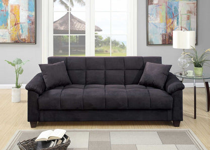 Contemporary Living Room Adjustable Sofa Ebony Microfiber Couch Plush Storage Couch 1pc Futon Sofa w Pillows - luxuryhomedecoridea.com