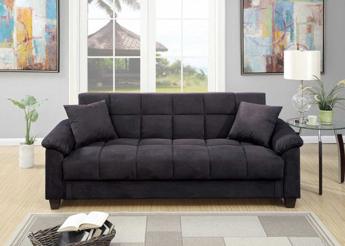 Contemporary Living Room Adjustable Sofa Ebony Microfiber Couch Plush Storage Couch 1pc Futon Sofa w Pillows - luxuryhomedecoridea.com