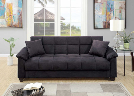 Contemporary Living Room Adjustable Sofa Ebony Microfiber Couch Plush Storage Couch 1pc Futon Sofa w Pillows - luxuryhomedecoridea.com