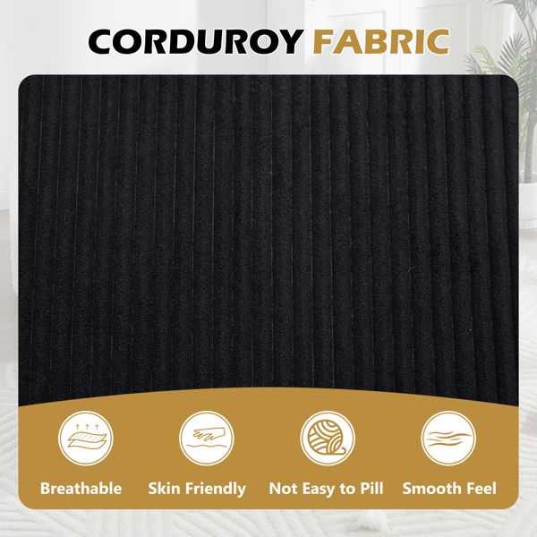 67.5''Chaise Lounge Chair 46'' Wide Seat Indoor Corduroy Oversized Sleeper Sofa for Living Room Deep Seat Lounge and Two Soft Pillows Convertible Boneless Sofa Bed, Black,No Assembly Required - luxuryhomedecoridea.com