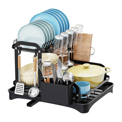2-Tier Dish Drying Rack for Kitchen Counter Space Saving Rustproof Dish Rack with Drainboard Detachable Kitchen Drainer Organizer Set - luxuryhomedecoridea.com