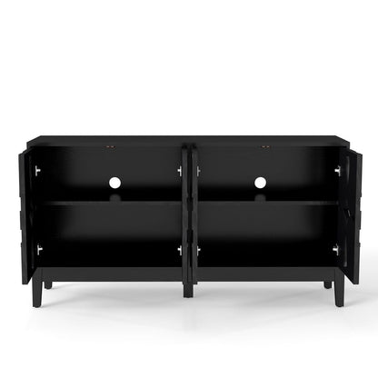 60.5" Mid Century Modern Sideboard Buffet Cabinet with Storage, TV Media Console Table, Storage Cabinet with 4 Doors & Adjustable Shelves for Kitchen Dining Living Room Entryway, Black - luxuryhomedecoridea.com