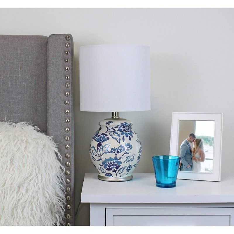 Floral Ceramic Lamp with Shade, 17" - luxuryhomedecoridea.com