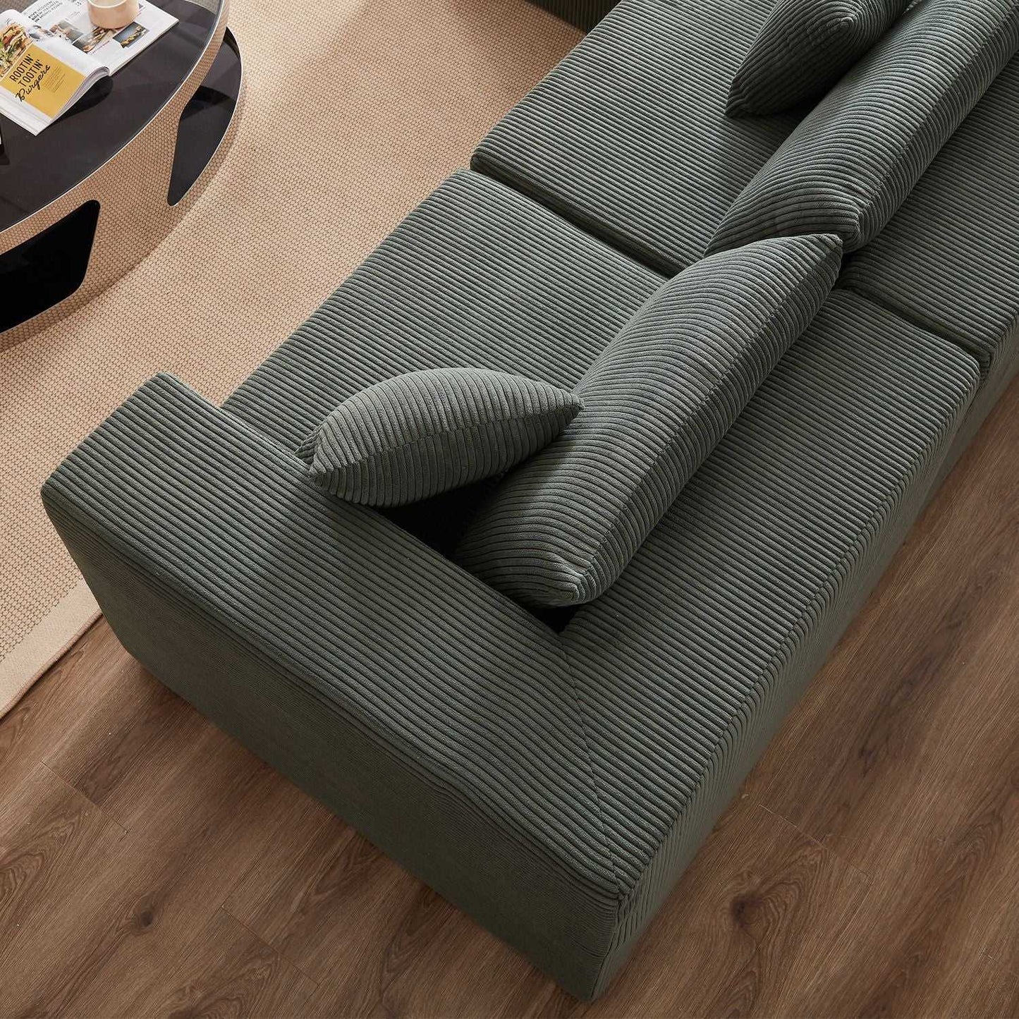 104-Inch Corduroy Modular L Shaped Sectional Sofa,Luxury Floor Couch Set,Upholstered Indoor Furniture,Foam-Filled Compressed Sofa for Living Room,Bedroom,4 PC Free Combination - luxuryhomedecoridea.com