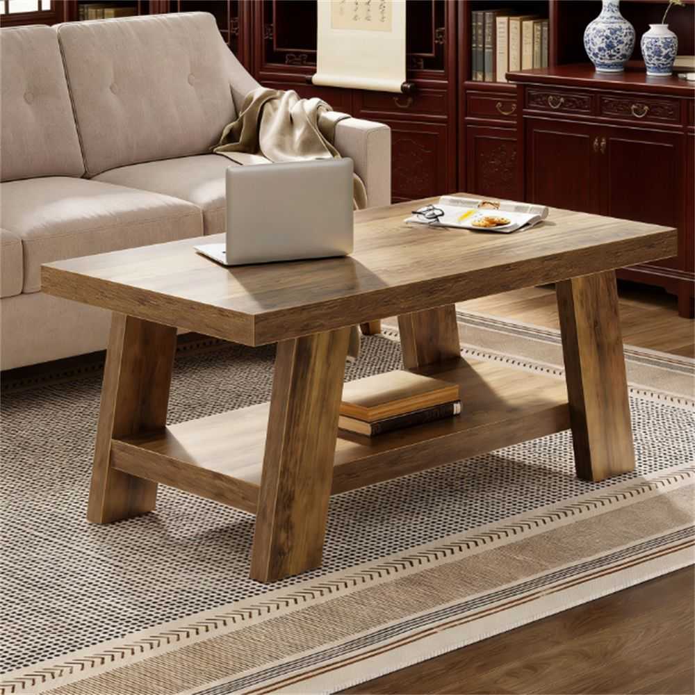 Coffee table, farmhouse double layered central table, sofa table with storage space - luxuryhomedecoridea.com