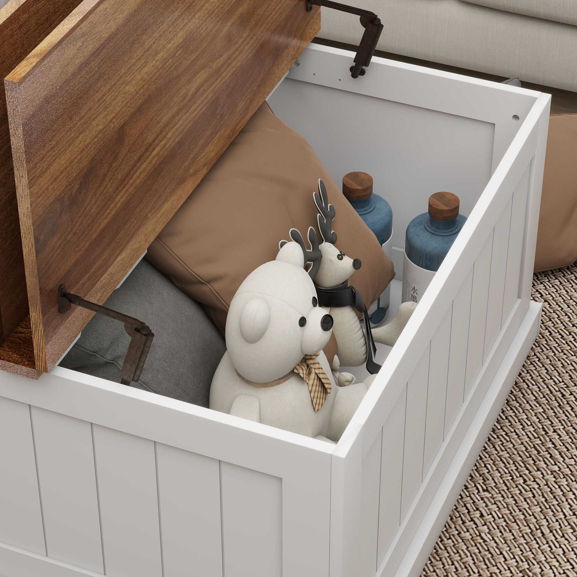 31.5" Farmhouse Coffee Table, Square Wood Center Table with Hinged Lift Top, Rustic Cocktail Table with Large Hidden Storage Compartmen for Living Room-White - luxuryhomedecoridea.com